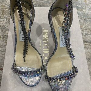 Jimmy Choo Sparkling Silver Heels with Crystal Accents